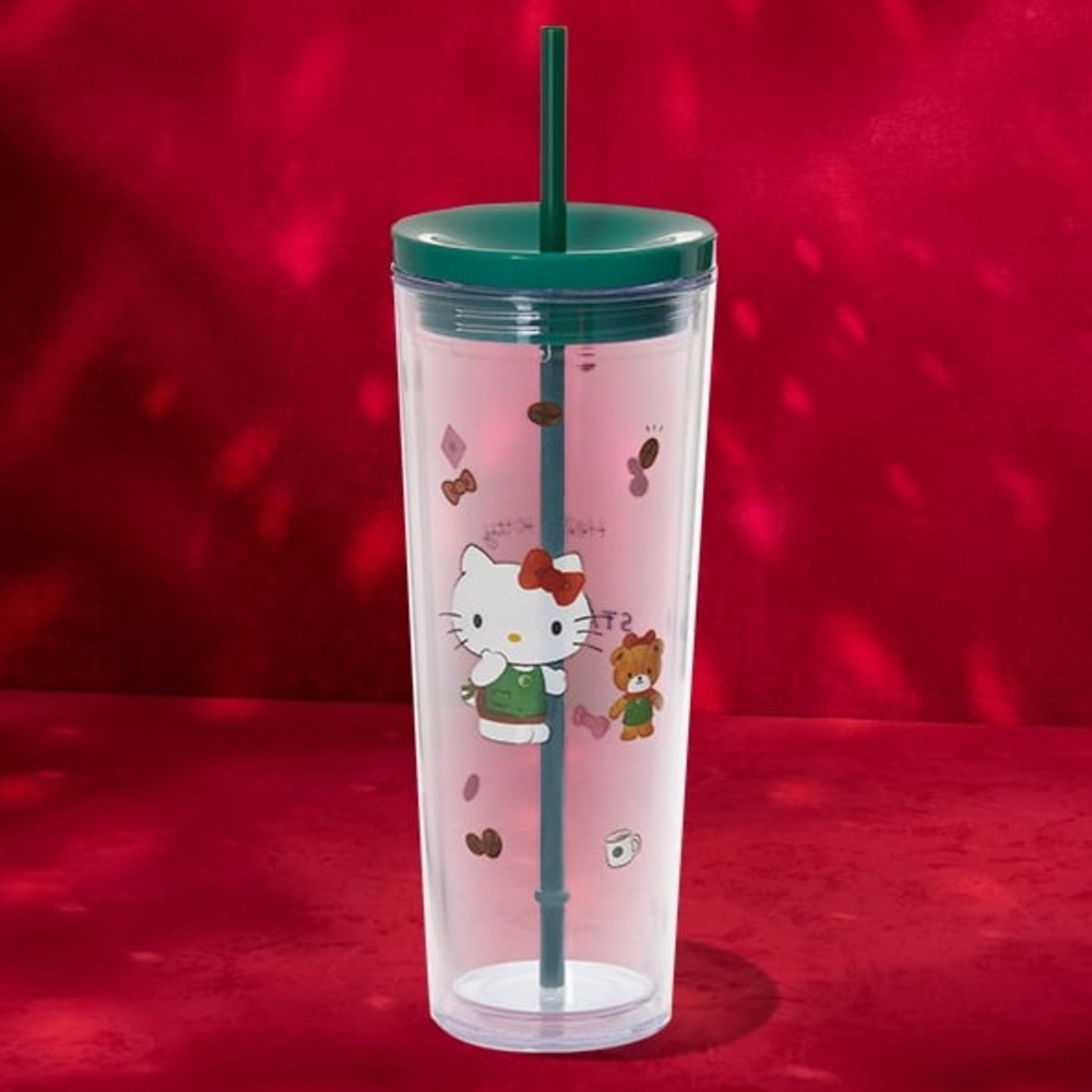 Holiday 2025 Starbucks x Hello Kitty Cold Cup with Green Lid and Straw